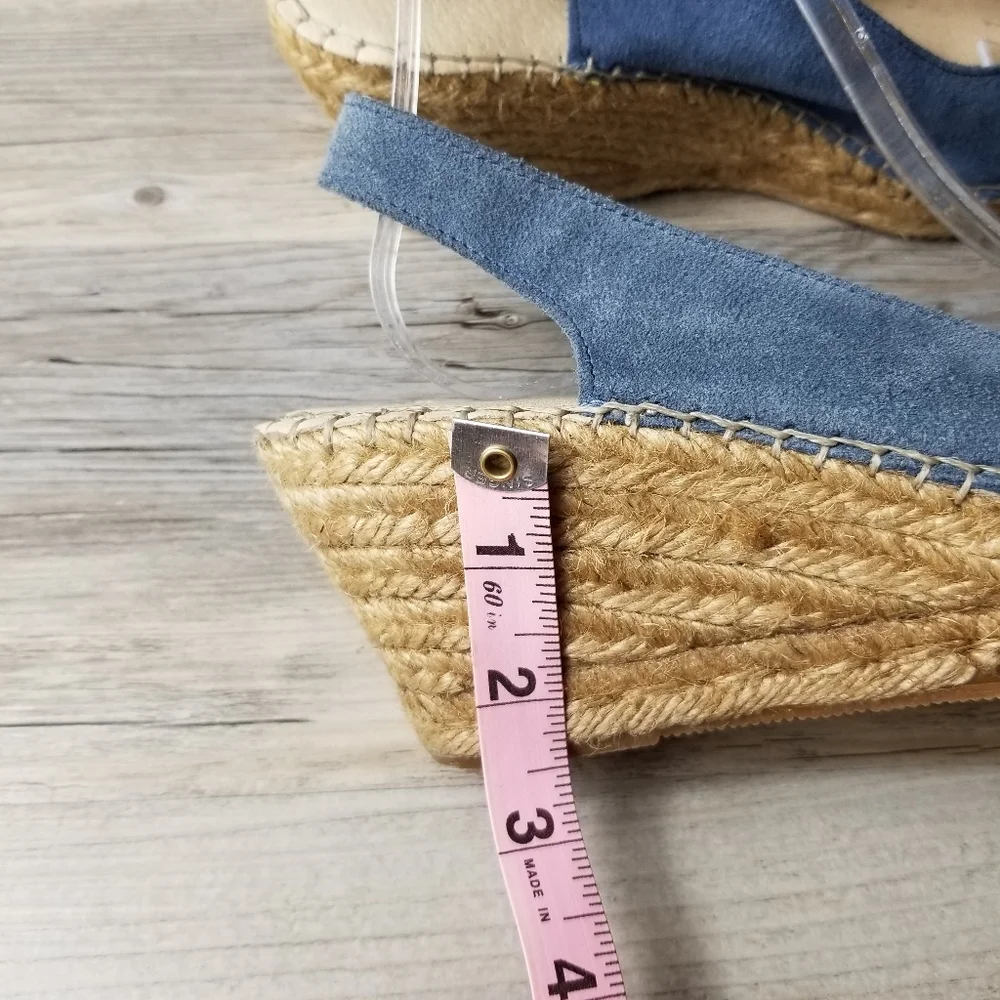 Fabiolas Blue Suede Leather Sling back Wedge Espadrille Sandal